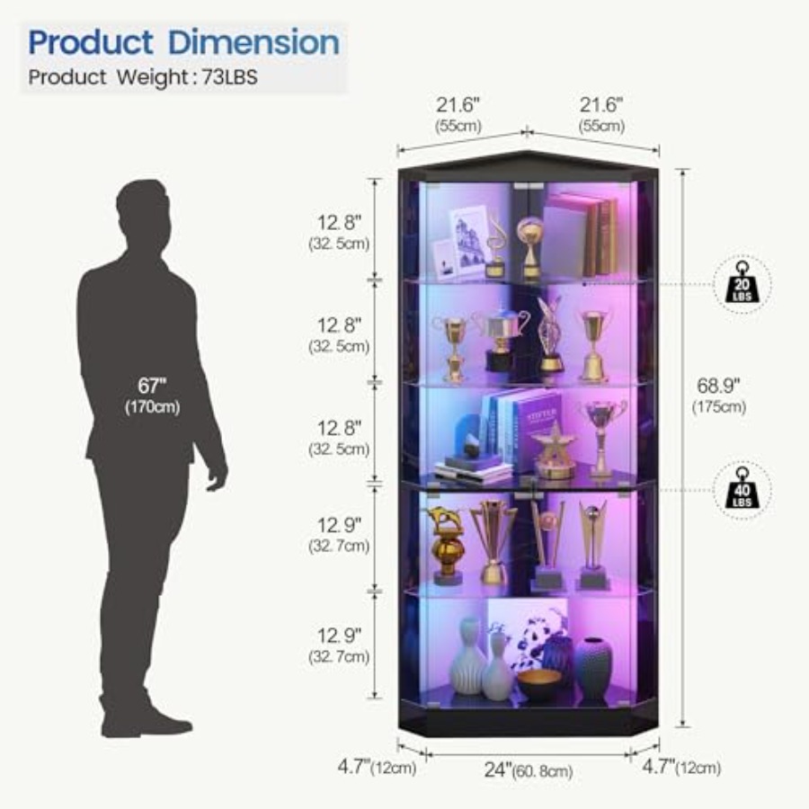 Corner Display Case with RGB L - đánh giá và giá Display Case Acrylic